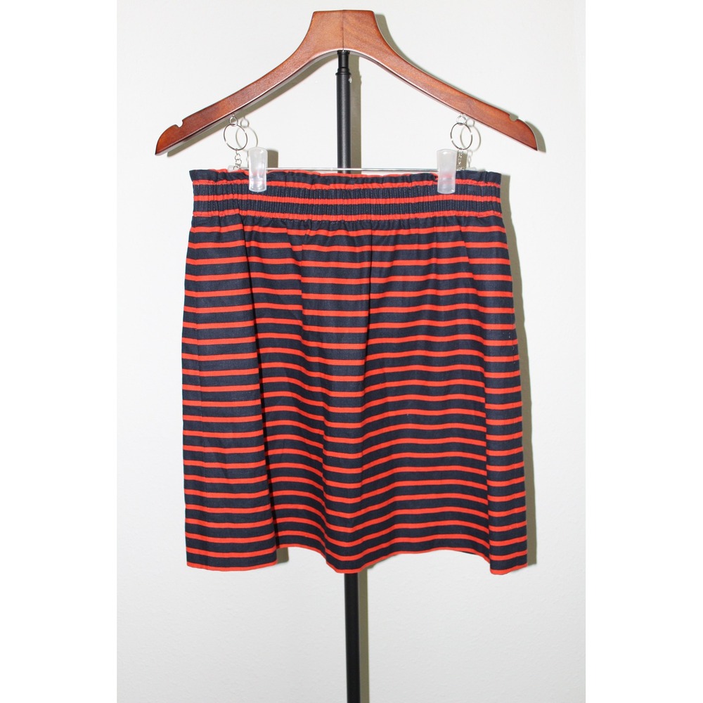 J.Crew Women's Navy Red Striped Linen Cotton Mini Skirt Size 2 Pockets Like New